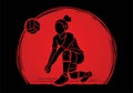 Woman volleyball player action cartoon graphic