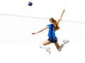 Woman volleyball player isolated with all and net ver Royalty Free Stock Photo