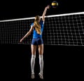 Woman volleyball player isolated version with net and ball Royalty Free Stock Photo