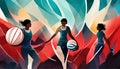 Woman Volleyball silhouettes on an abstract background