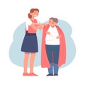 Woman Volunteer Character Giving Blanket to Senior Help Poor Vector Illustration