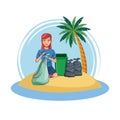 Woman volunteer cleaning beach