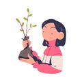 Woman Volunteer with Tree Sapling Engaged in Freely Labour Activity for Community Service Vector Illustration