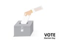 Woman voter drop card in locked ballot box for general election day, politics vector and illustration