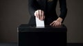 Woman Voter Putting Ballot Into Voting box close-up. Generative AI.