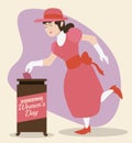 Woman Voting and Commemorating Women's Day in Retro Design, Vector Illustration