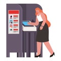 Woman voting with long orange hair in gray voting booth