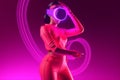 woman vr game sport neon glasses young reality innovation virtual digital. Generative AI.