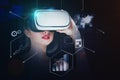 Woman in vr glasses blue infographics interface Royalty Free Stock Photo