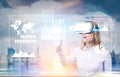 Woman in vr glasses and graphs in city Royalty Free Stock Photo