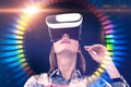 Woman in vr glasses, gui and hud concept Royalty Free Stock Photo