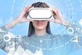 Woman in vr glasses, infographics Royalty Free Stock Photo