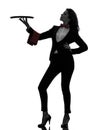 Woman waiter butler holding empty tray silhouette Royalty Free Stock Photo