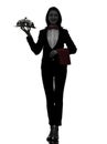 Woman waiter butler serving dinner silhouette