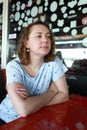 Woman waiting food in restaurant