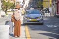 A woman is waiting Taxi in Hongdae, Seoul, South Korea