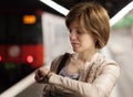 Woman waiting train Royalty Free Stock Photo