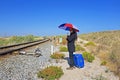Woman waiting for the train Royalty Free Stock Photo