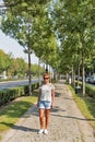 Woman walk along Andrassy Avenue in Budapest, Hungary. Royalty Free Stock Photo