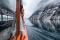 Woman walk on the boat on the lake. Travel and adventure in the Germany. Reflection on the water surface. Royalty Free Stock Photo