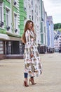 Woman walk on the street city style fashion casual elegant high Royalty Free Stock Photo