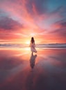 a Woman Walking Along the Beach in Serenity