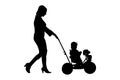 Woman walking with baby buggy Royalty Free Stock Photo