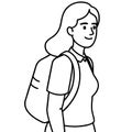 A woman is walking with a backpack on