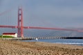 Woman walking on beach near Golden Gate Bridge Royalty Free Stock Photo