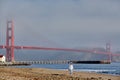 Woman walking on beach near Golden Gate Bridge Royalty Free Stock Photo