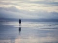 A woman walking on the beach at Pacific ocean in New Zealand