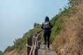 Woman walking on the bridge Royalty Free Stock Photo