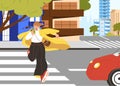 Woman walking city street vector concept