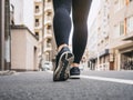 Woman walking on City street morning exercise Travel explorer