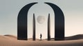 Moonlit Minimalist Landscape With Arch And Tower