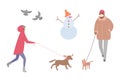 Woman Walking Dog Winter Season Activity Outdoors