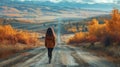 Woman Walking Down Dirt Road Royalty Free Stock Photo