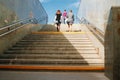 A woman walking down stairs in Barcelona, Spain Royalty Free Stock Photo