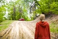 Woman walking in forest Royalty Free Stock Photo