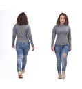 Woman walking front an back on white Royalty Free Stock Photo