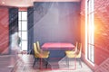 Woman walking in gray and pink dining room Royalty Free Stock Photo