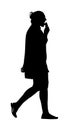 Woman walking with ice cream vector silhouette. Summer girl eat sweet candy. After work time for dessert. Happy lady enjoy.