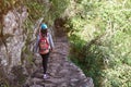Woman walking on inca trail Royalty Free Stock Photo