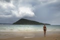 Woman walking ito the sea at koh rong samloen