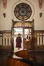 Woman walking near Orient Express railway station in Istanbul