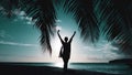 Woman walking on night tropical beach. Travel Royalty Free Stock Photo