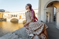 Woman walking old town of Florence, Italy Royalty Free Stock Photo