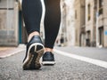 Woman walking Outdoor exercise in city Street Healthy lifestyle Royalty Free Stock Photo