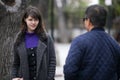 Woman Running into an Ex Boyfriend on the Street Royalty Free Stock Photo