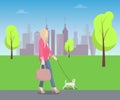 Woman Walking with Pat in Park, Colorful Poster